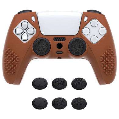 3D Studded Edition Signal Brown Silicone Case Skin With 6 Black Thumb Grip Caps For PS5 Controller-TDPF032 - Extremerate Wholesale