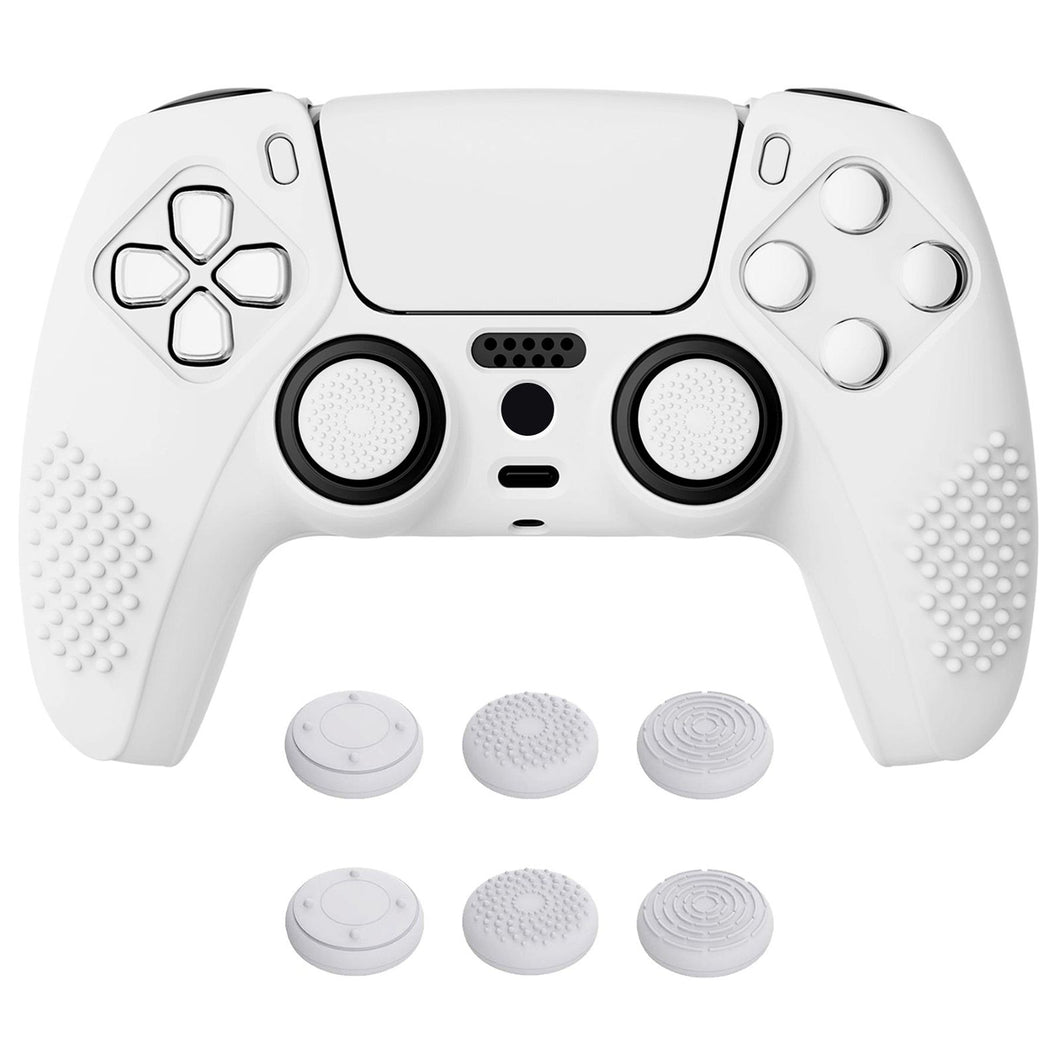 3D Studded Edition White Silicone Case Skin With 6 White Thumb Grip Caps For PS5 Controller-TDPF002 - Extremerate Wholesale