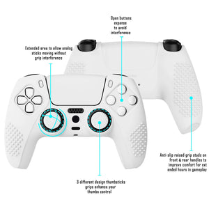3D Studded Edition White Silicone Case Skin With 6 White Thumb Grip Caps For PS5 Controller-TDPF002 - Extremerate Wholesale