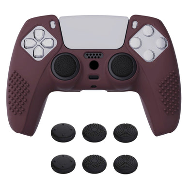 3D Studded Edition Wine Red Silicone Case Skin With 6 Black Thumb Grip Caps For PS5 Controller-TDPF011 - Extremerate Wholesale