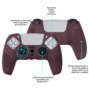 3D Studded Edition Wine Red Silicone Case Skin With 6 Black Thumb Grip Caps For PS5 Controller-TDPF011 - Extremerate Wholesale