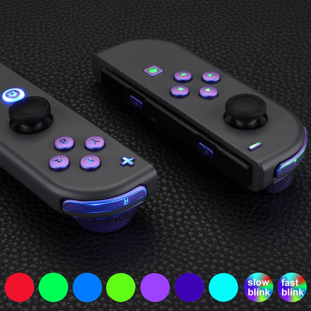 7 Colors 9 Modes Button Control DFS LED Kit With Matte UV Chameleon Blue Purple Classical Symbols Buttons For NS Switch & Switch OLED Model Joycon-NSLED014G2 - Extremerate Wholesale