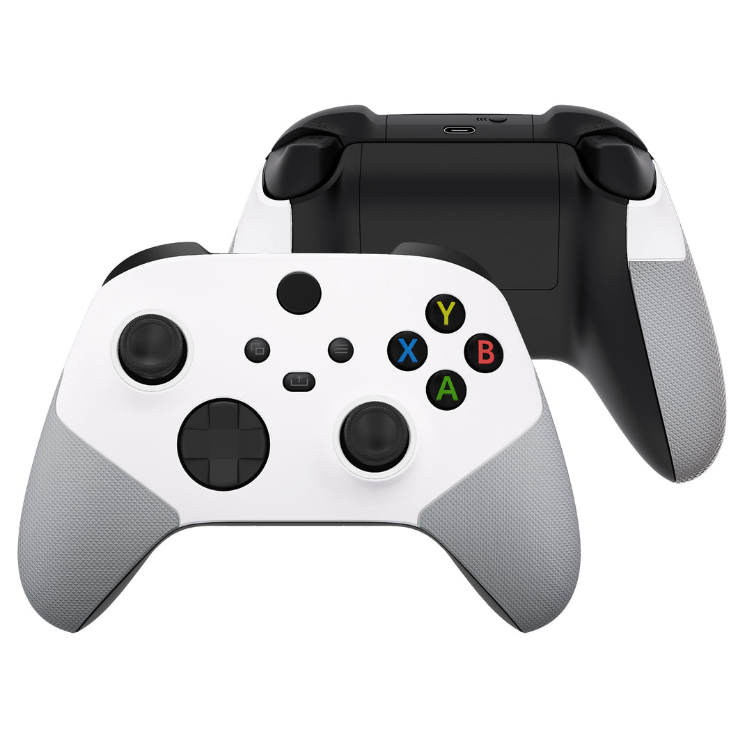 Rubberized White & Gray Grip ASR Version Performance Side Rails Front Shell For Xbox Series X/S Controller With Accent Rings, Redesigned Grip Faceplate For Xbox Core Controller-ZX3C3009WS
