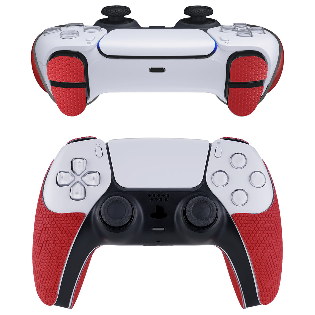 Armored Edition Red Anti-Skid Soft Rubber Pads Handle Grips With Shoulder Button Trigger Stickers for PS5 Controller-PFPJ061