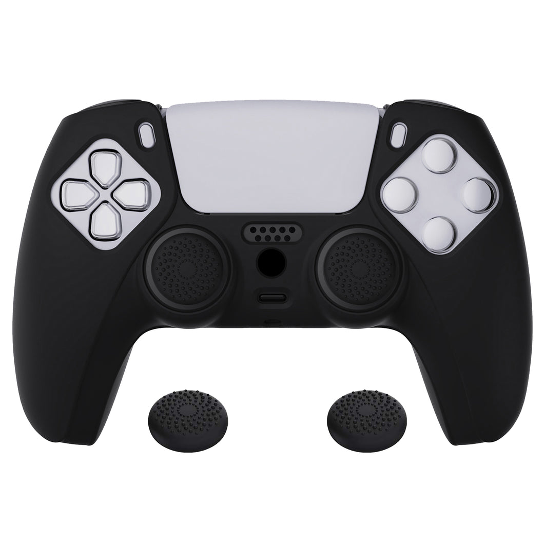 Black Pure Series Anti-slip Silicone Cover Skin With Black Thumb Grip Caps For PS5 Controller-KOPF001