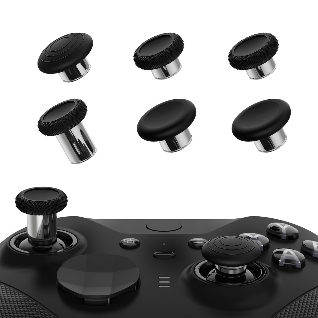 Black & Metallic Silver 6 in 1 Metal Replacement Thumbsticks for Xbox Elite Series 2 & Elite 2 Core Controller (Model 1797) - IL801WS