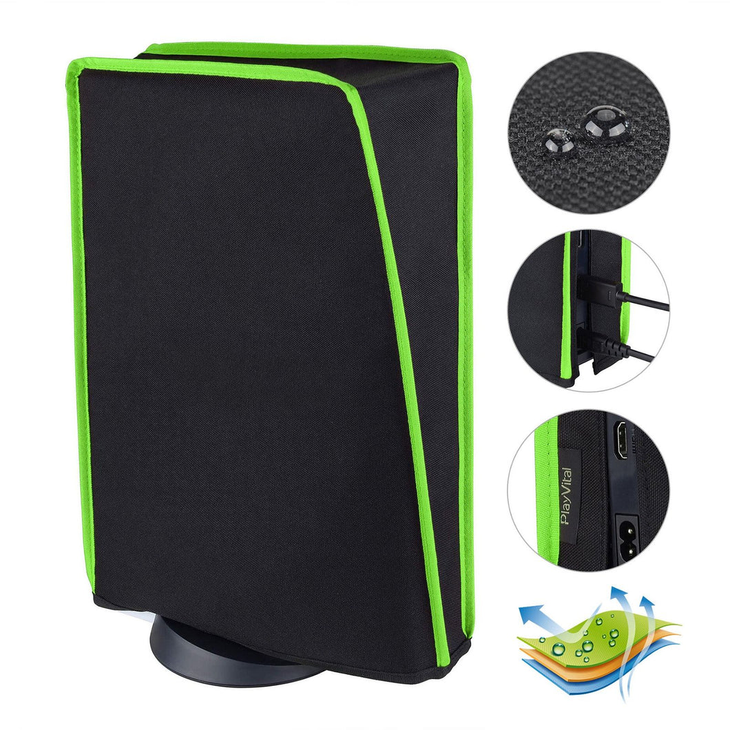 Black & Neon Green Trim Nylon Dust Cover,Soft Neat Lining Dust Guard, Anti Scratch Waterproof Cover Sleeve Compatible With PS5 Console Digital Edition & Regular Edition - PFPJ012 - Extremerate Wholesale