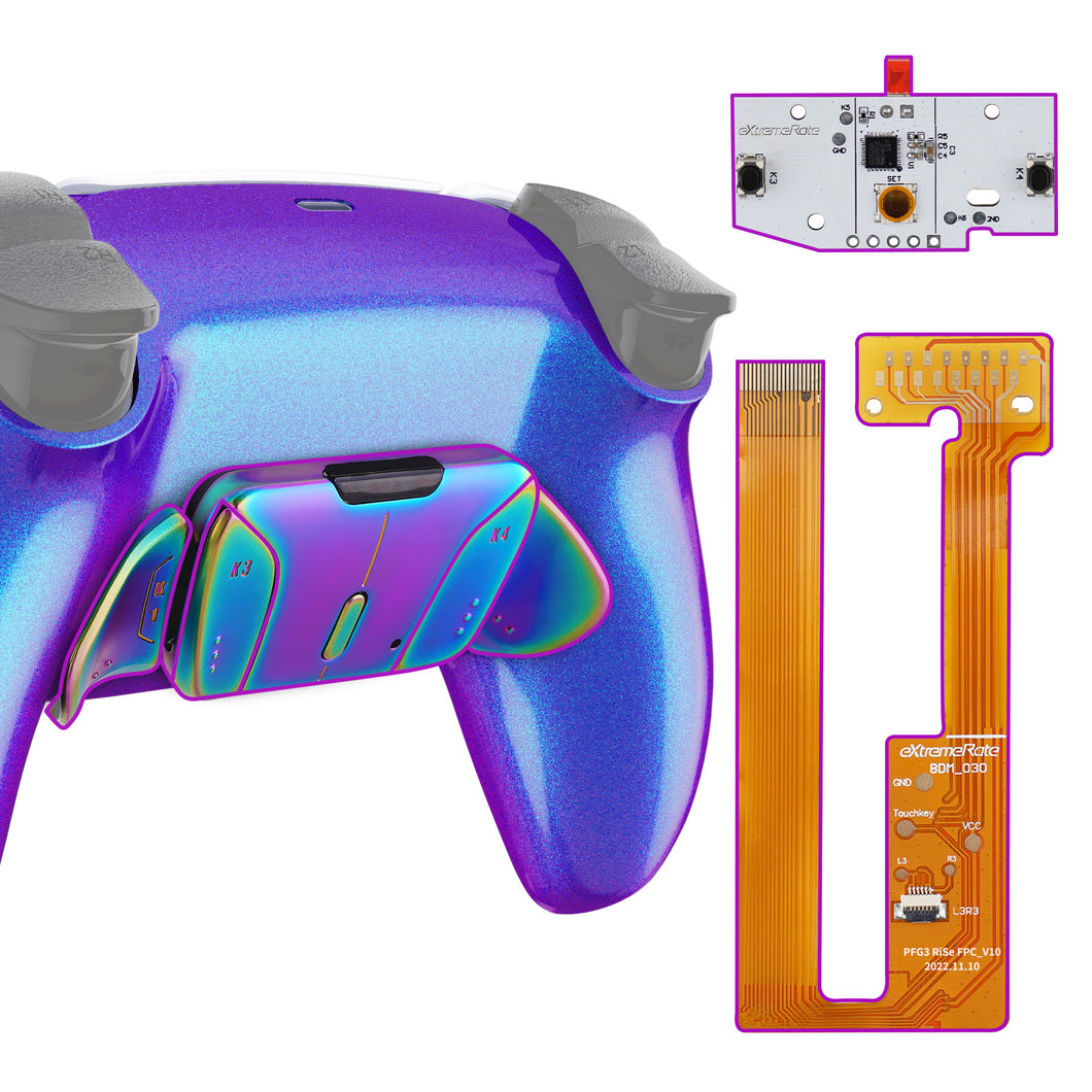 Chameleon Blue Purple - Rainbow Aura Blue & Purple Real Metal Buttons (RMB) Version Rise 4.0 Remap Kit For PS5 Controller BDM-030 & BDM-040 - YPFJ7014G3