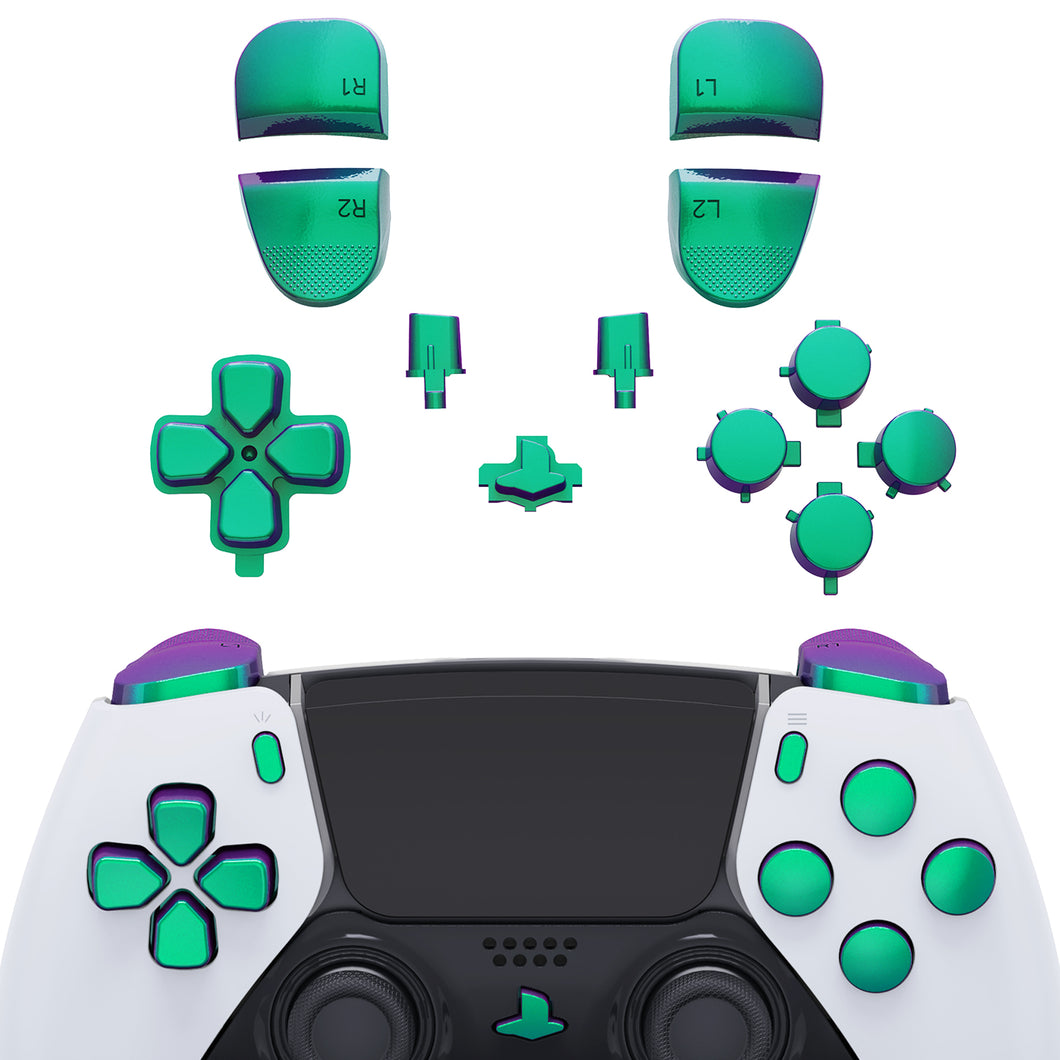 Glossy Chameleon Green Purple Full Set Button Kits Compatible With PS5 Edge Controller -JXTEGP010WS