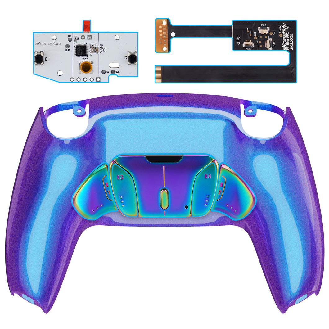 Chameleon Blue Purple - Rainbow Aura Blue & Purple Real Metal Buttons (RMB) Version Rise 4.0 Remap Kit Compatible With PS5 Controller BDM-010 & BDM-020 - YPFJ7014