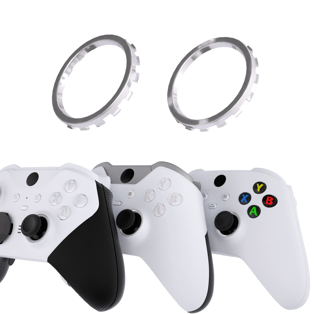 Chrome Silver Custom Replacement Accent Rings For Xbox Elite Series 2 Core & Elite Series 2 & Xbox One Elite & eXtremeRate ASR Version Shell For Xbox Series X/S Controller-XOJ1311