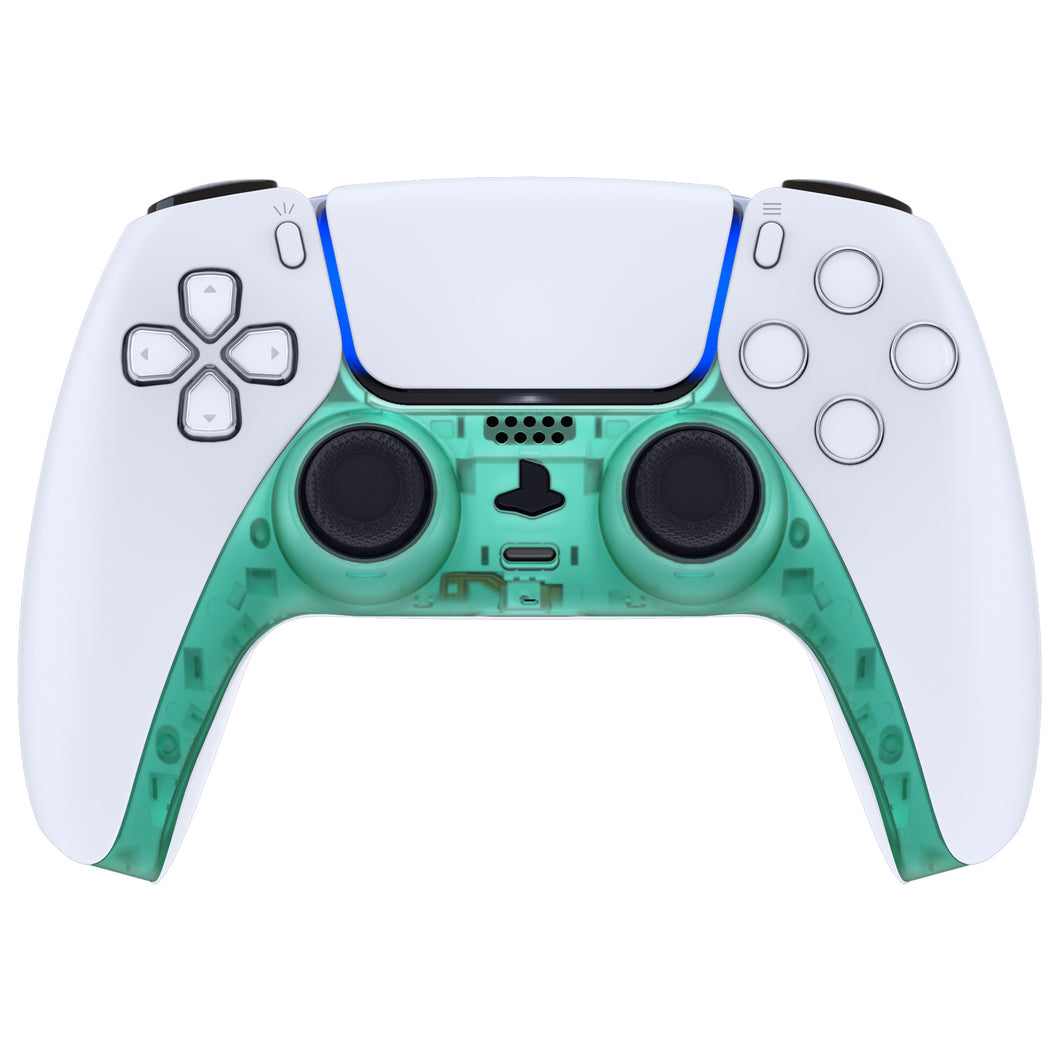 Clear Emerald Green Decorative Trim Shell With Accent Rings Compatible With PS5 Controller-GPFM5009WS