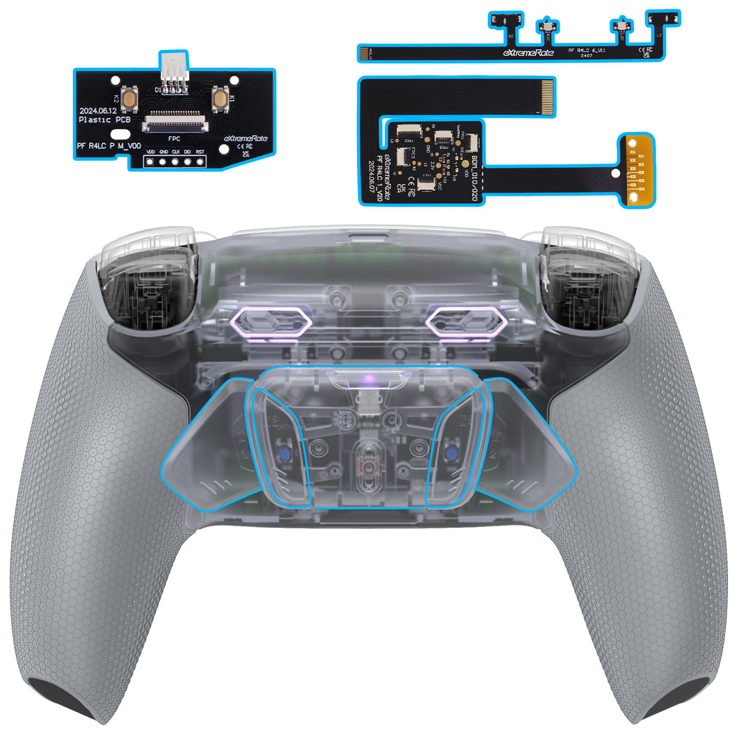eXtremeRate Rubberized Clear & Gray Remappable RISE4 Plus MAX Back Paddles Kit with Clicky Trigger Stops & Rubberized Grip for PS5 Controller BDM-010/020 - HKCPFM007