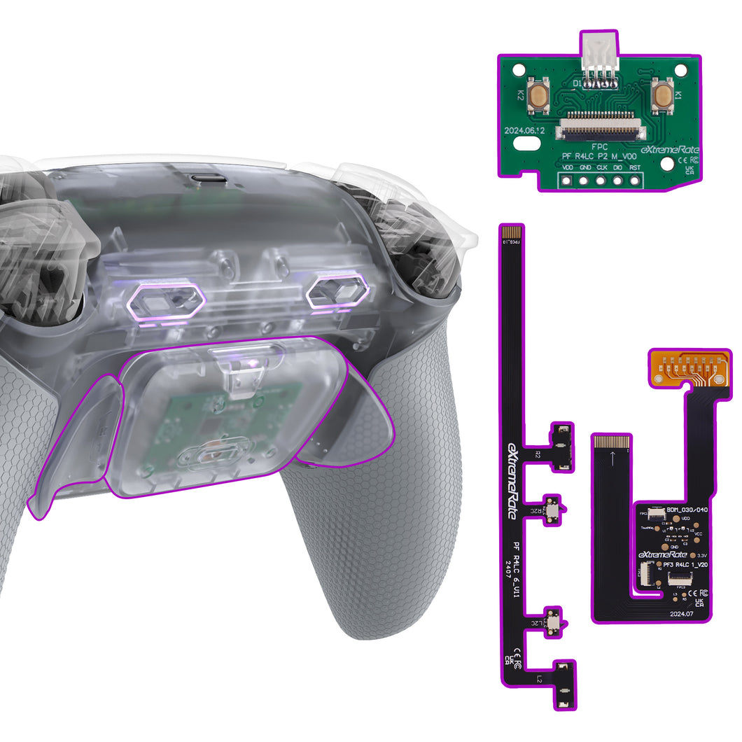 eXtremeRate Rubberized Clear & Gray Remappable RISE Plus MAX Back Paddles Kit with Clicky Trigger Stops & Rubberized Grip for PS5 Controller BDM-030/040/050 - GQTPFM007M2