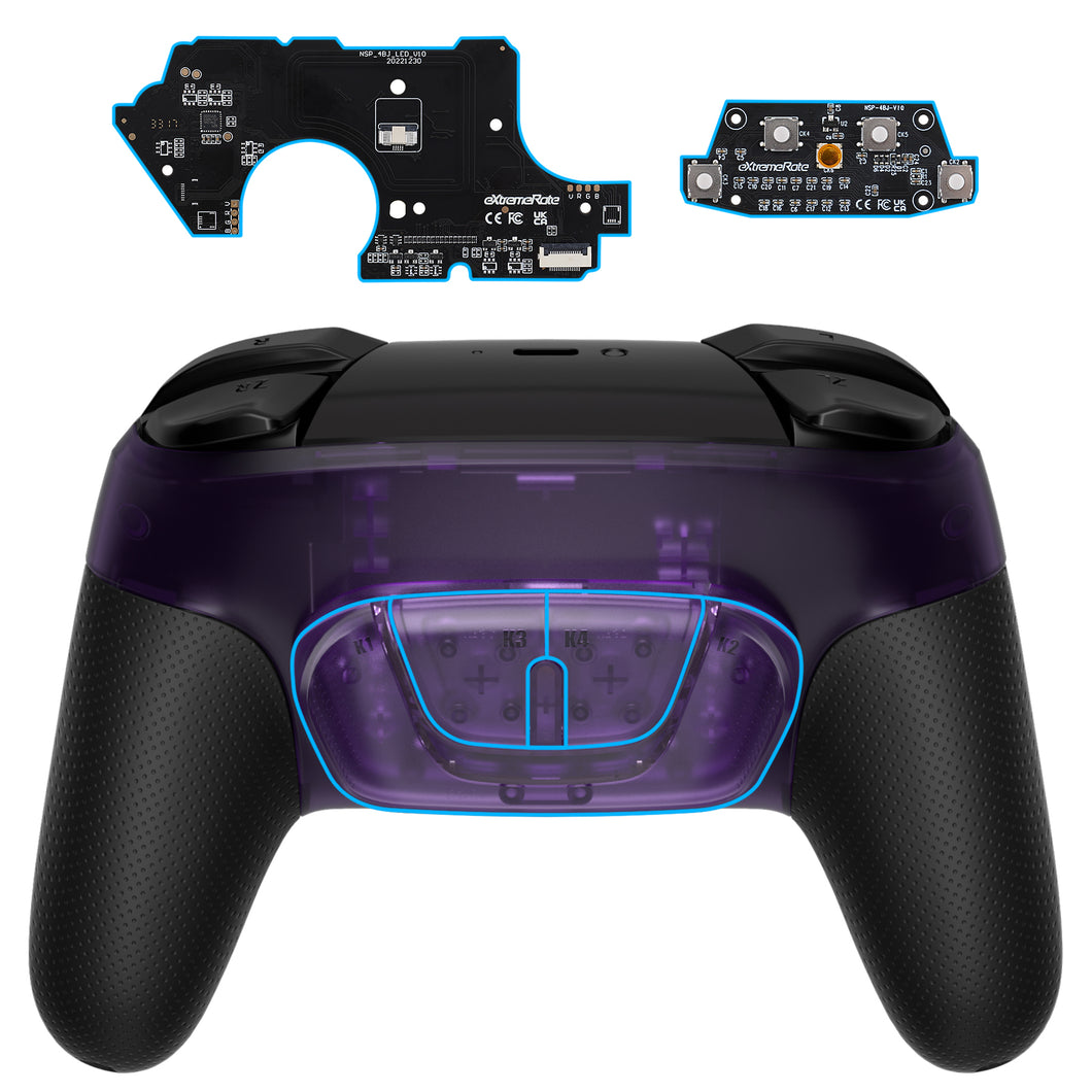 Clear Purple Back Paddle Remappable Rise4 Remap Kit With Upgrade Board & Resigned Back Shell & 4 Back Buttons For Nintendo Switch Pro Controller-XGNPM002