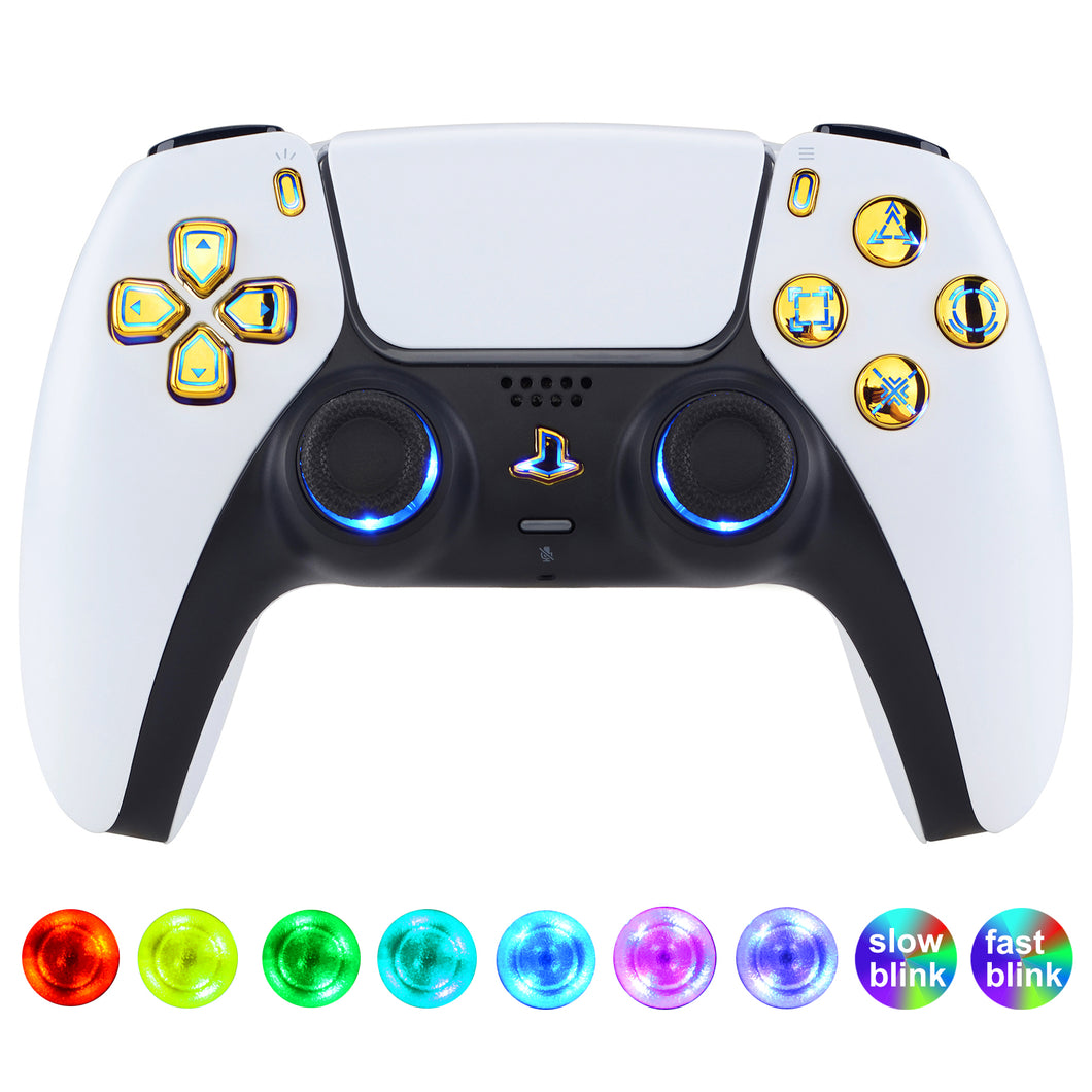 Multi-colors Luminated Glossy Chrome Gold Button DTF V3 LED Kit For PS5 Controller BDM-030 & BDM-040 - PFLED07G3