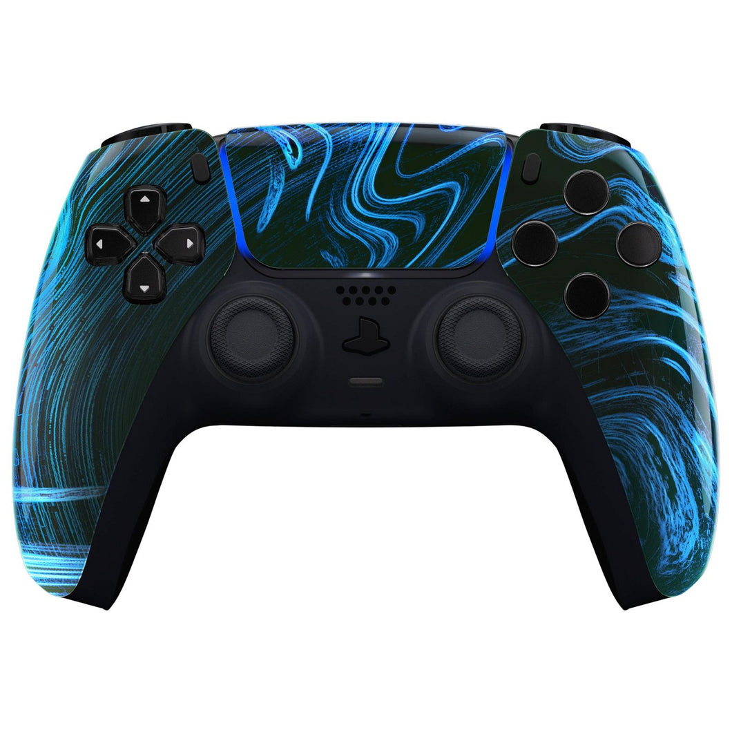 Glossy Blue Swirl Front Shell With Touchpad Compatible With PS5 Controller BDM-010 & BDM-020  & BDM-030 & BDM-040 - ZPFT1077G3WS - Extremerate Wholesale