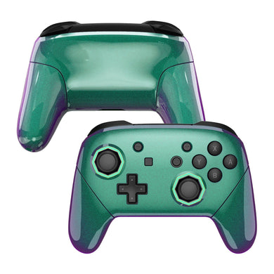 Glossy Chameleon Green Purple Octagonal Gated Sticks Full Shells And Handle Grips For NS Pro Controller-FRE608WS - Extremerate Wholesale