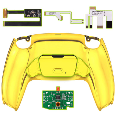 Glossy Chrome Gold Rise 2.0 Remap Kit With Upgrade Board + Redesigned Back Shell + Back Buttons Compatible With PS5 Controller BDM-010 & BDM-020 - XPFD4001G2 - Extremerate Wholesale