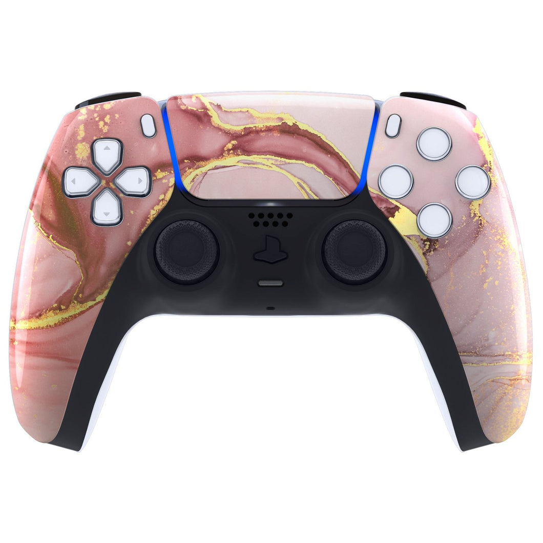 Glossy Cosmic Pink Gold Marble Front Shell With Touchpad Compatible With PS5 Controller BDM-010 & BDM-020 & BDM-030 & BDM-040 - ZPFT1045G3WS - Extremerate Wholesale