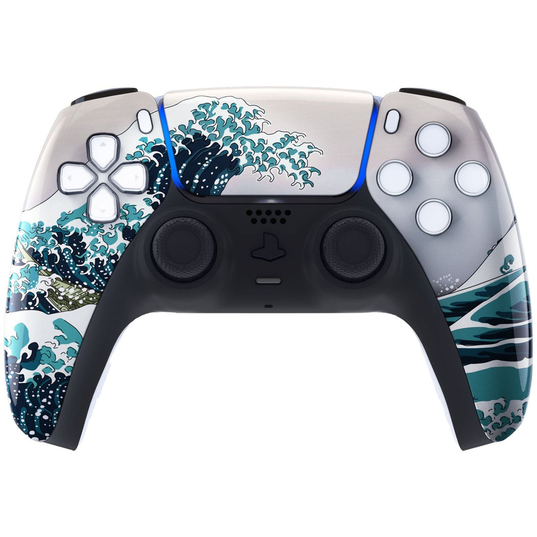 Glossy Great Wave Kanagawa Front Shell With Touchpad Compatible With PS5 Controller BDM-010 & BDM-020 & BDM-030 & BDM-040 - ZPFT1006G3WS - Extremerate Wholesale