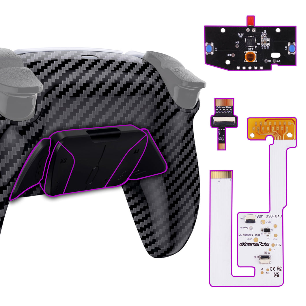 Glossy Graphite Carbon Fiber Pattern Remappable RISE4 V3 Remap Kit for PS5 Controller BDM-030/040/050 - YPFS2002G4