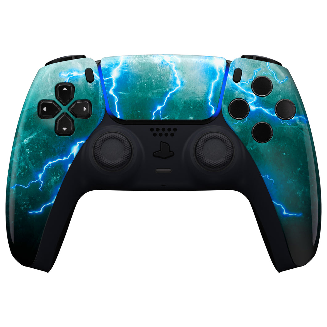 Glossy Green Storm Thunder Front Shell With Touchpad Compatible With PS5 Controller BDM-010 & BDM-020 & BDM-030 & BDM-040 - ZPFT1092G3WS