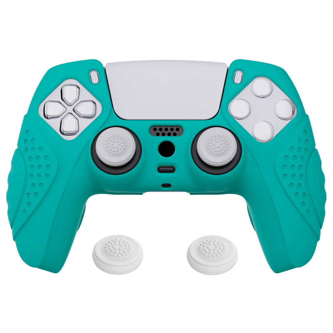 Guardian Edition Aqua Green Ergonomic Silicone Case Skin With White Joystick Caps For PS5 Controller-YHPF010