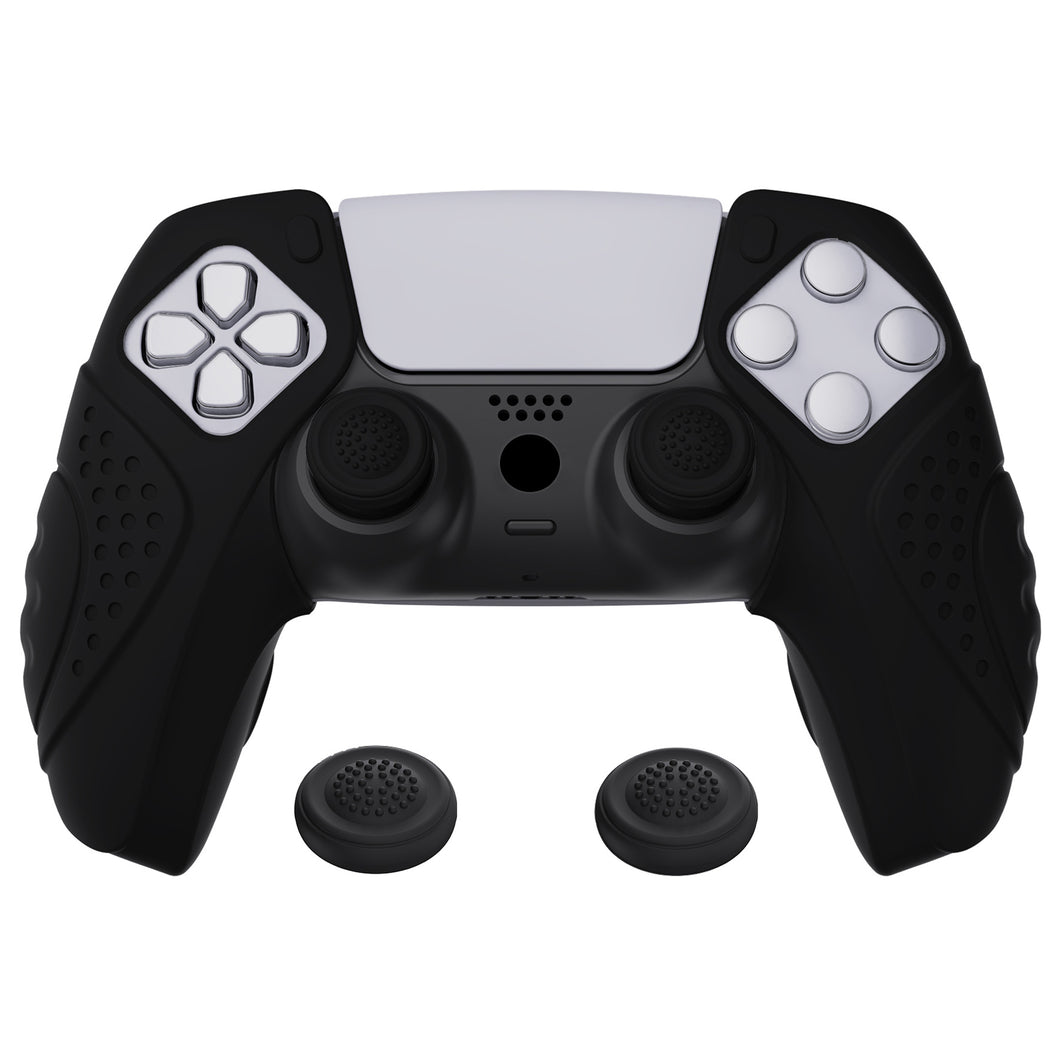 Guardian Edition Black Ergonomic Silicone Case Skin With Black Joystick Caps For PS5 Controller-Compatible With Charging Station-YHPF014