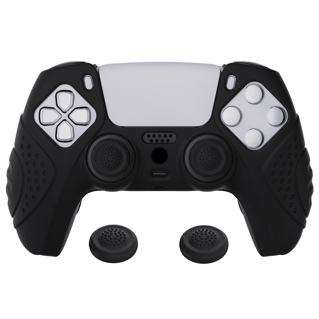 Guardian Edition Black Ergonomic Silicone Case Skin With Black Joystick Caps For PS5 Controller-YHPF001