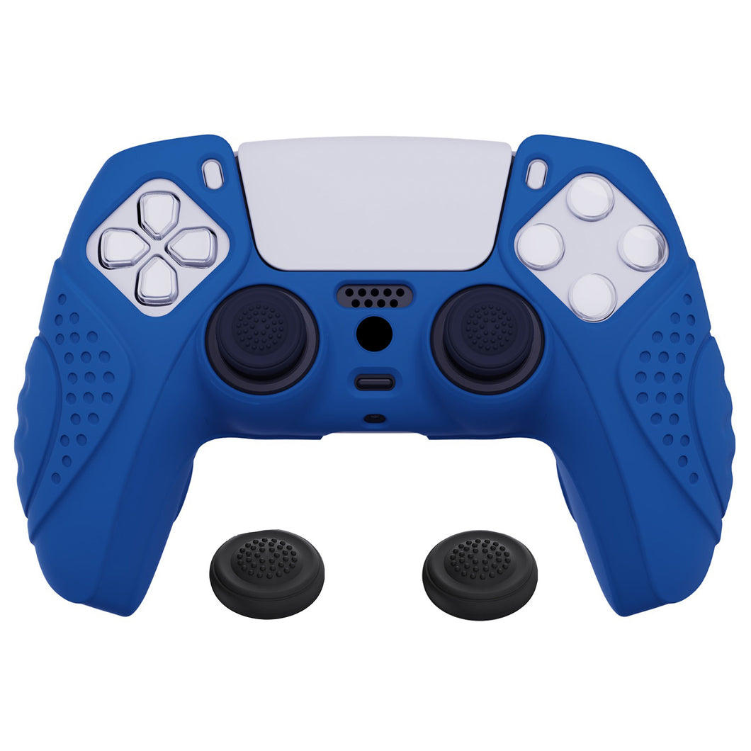 Guardian Edition Deep Blue Ergonomic Silicone Case Skin With Black Joystick Caps For PS5 Controller-YHPF008