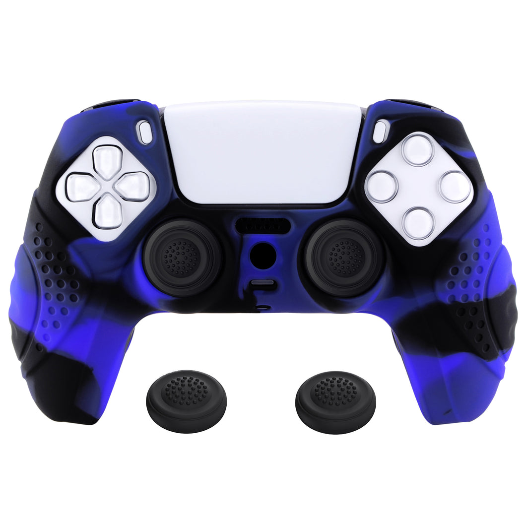Guardian Edition Blue & Black Ergonomic Silicone Case Skin With Black Joystick Caps For PS5 Controller-YHPF021