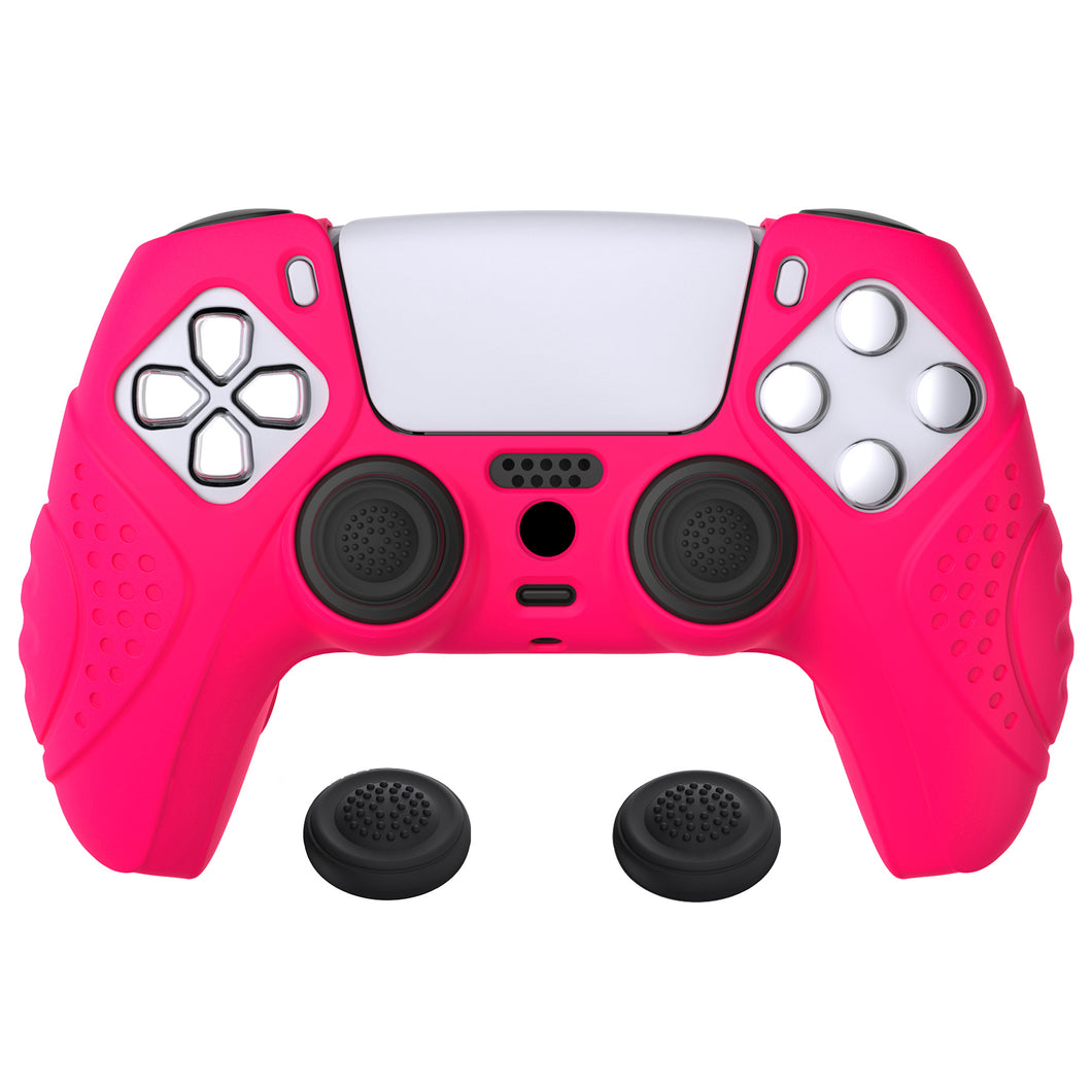 Guardian Edition Bright Pink Ergonomic Silicone Case Skin With Black Joystick Caps For PS5 Controller-YHPF023