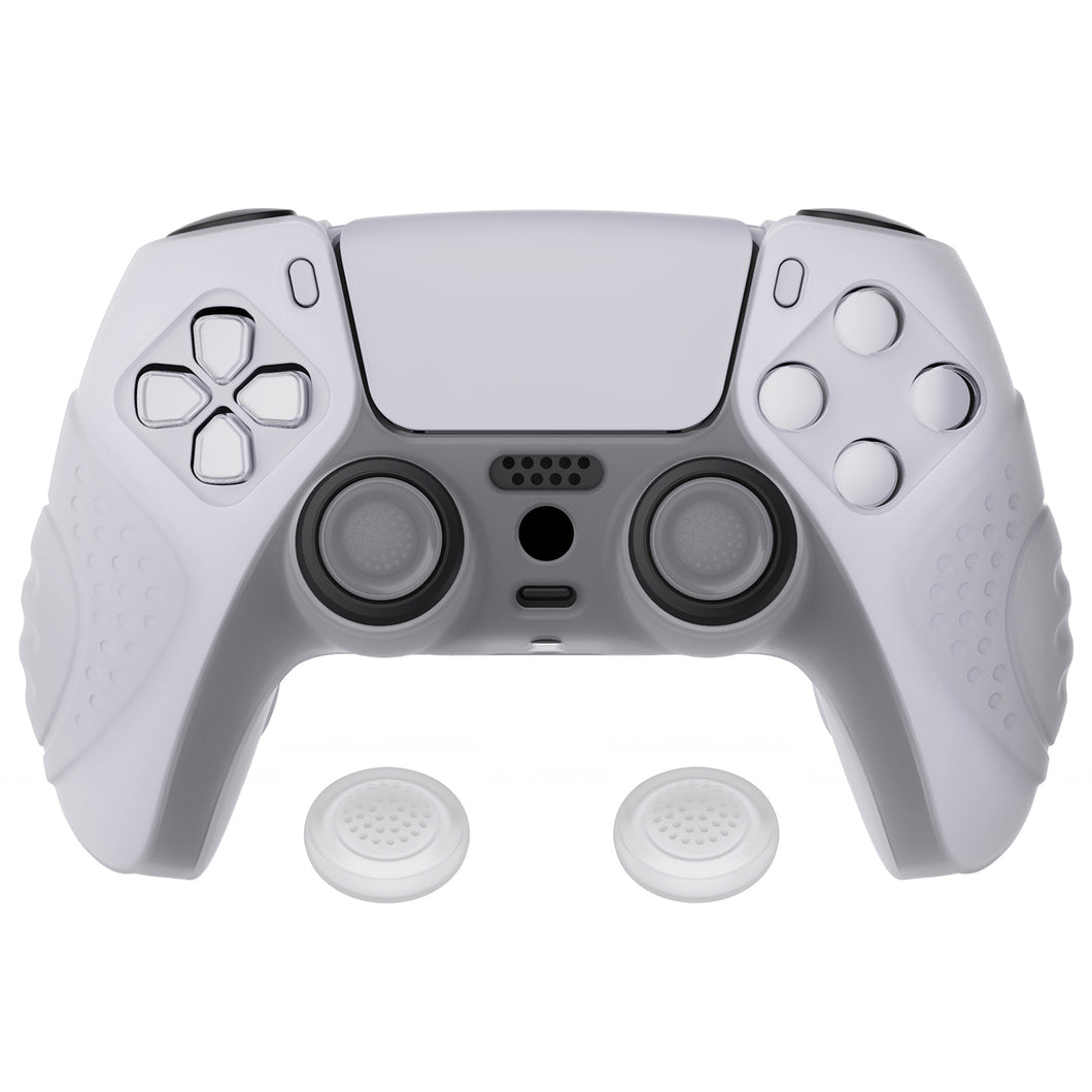 Guardian Edition Clear White Ergonomic Silicone Case Skin With White Joystick Caps For PS5 Controller-YHPF013
