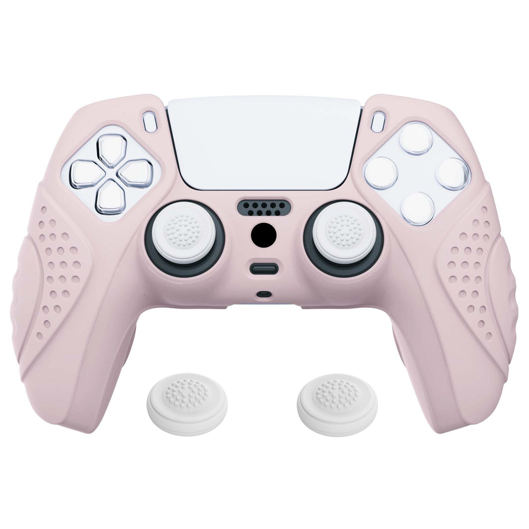 Guardian Edition Cherry Blossoms Pink Ergonomic Silicone Case Skin With White Joystick Caps For PS5 Controller-YHPF005