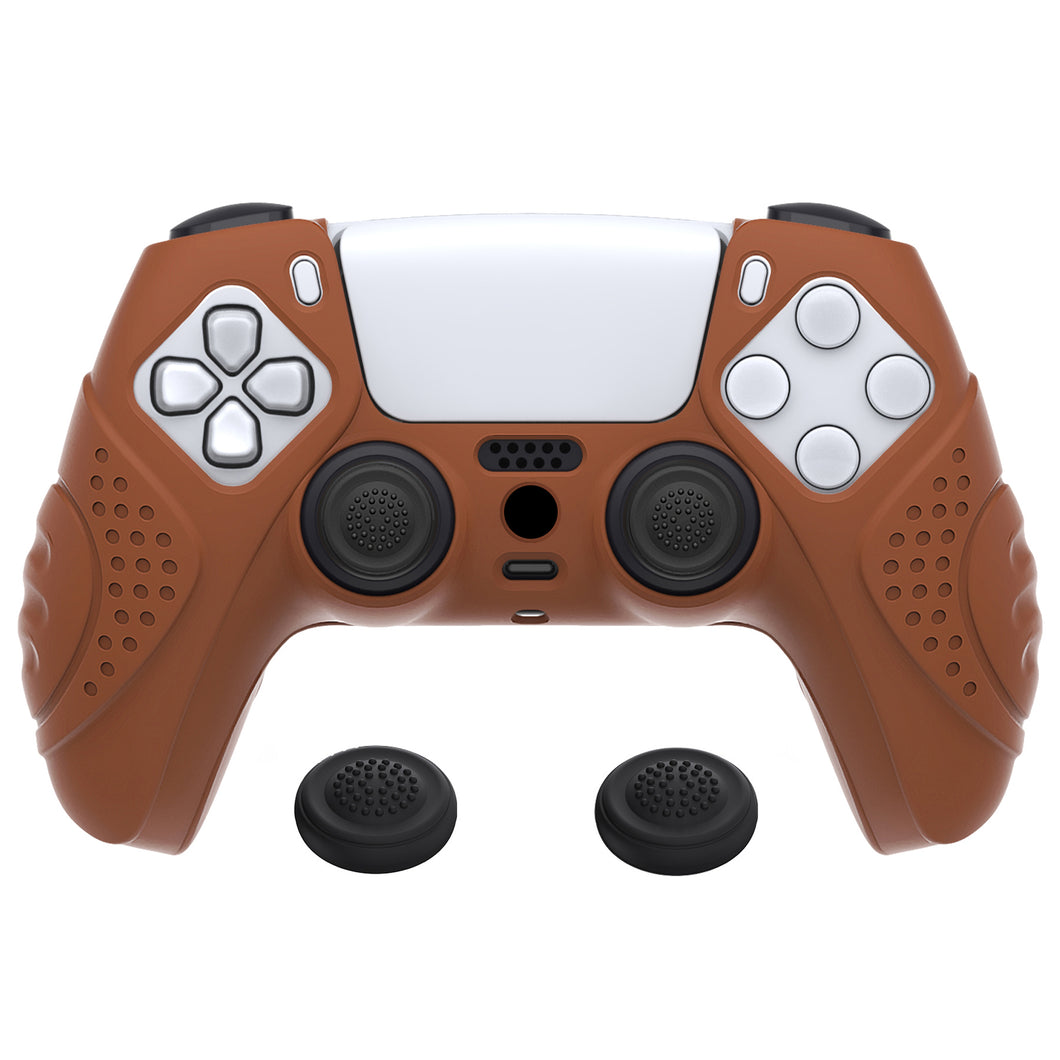 Guardian Edition Signal Brown Ergonomic Silicone Case Skin With Black Joystick Caps For PS5 Controller-YHPF025