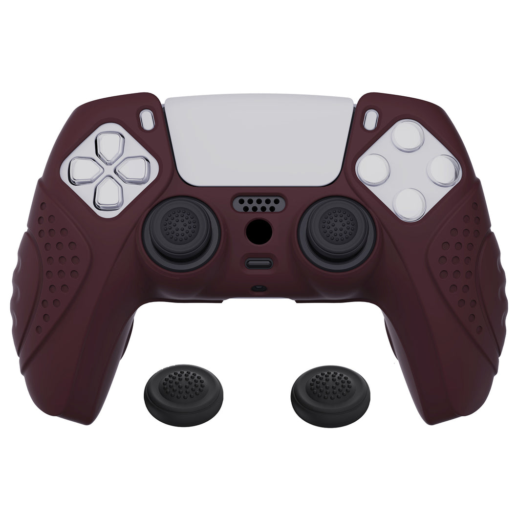 Guardian Edition Wine Red Ergonomic Silicone Case Skin With Black Joystick Caps For PS5 Controller-YHPF011