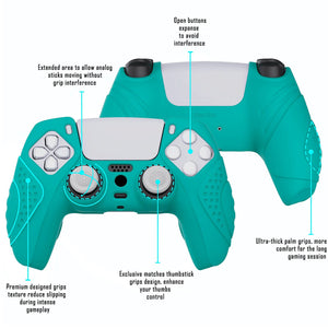 Guardian Edition Aqua Green Ergonomic Silicone Case Skin With White Joystick Caps For PS5 Controller-YHPF010 - Extremerate Wholesale