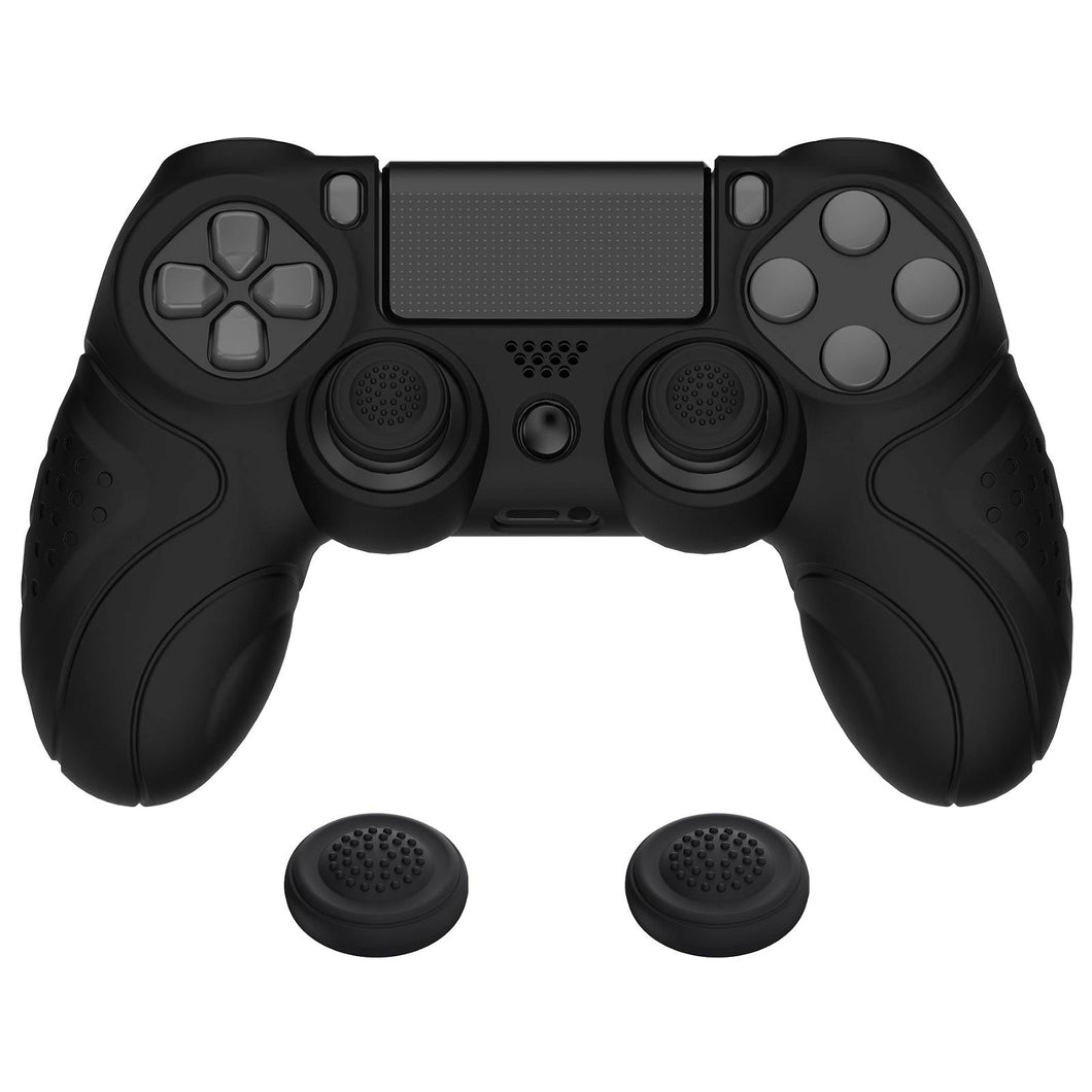 Guardian Edition Black Ergonomic Soft Anti-Slip Controller Silicone Case Cover With Black Joystick Caps Compatible With PS4 Slim PS4 Pro Controller - P4CC0059 - Extremerate Wholesale