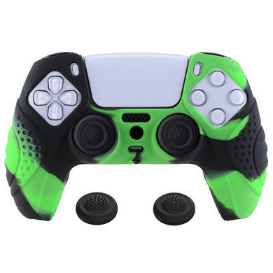 Guardian Edition Green & Black Ergonomic Silicone Case Skin With Black Joystick Caps For PS5 Controller-YHPF022 - Extremerate Wholesale