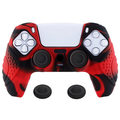 Guardian Edition Red & Black Ergonomic Silicone Case Skin With Black Joystick Caps For PS5 Controller-YHPF020 - Extremerate Wholesale