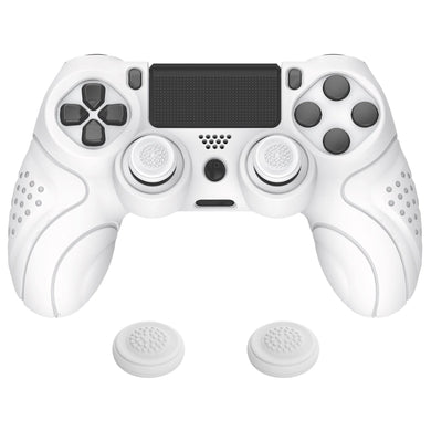 Guardian Edition White Ergonomic Soft Anti-Slip Controller Silicone Case Cover With White Joystick Caps Compatible With PS4 Slim PS4 Pro Controller - P4CC0060 - Extremerate Wholesale