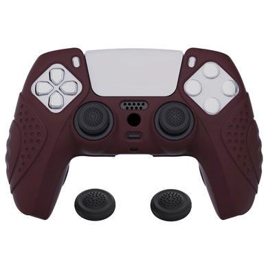 Guardian Edition Wine Red Ergonomic Silicone Case Skin With Black Joystick Caps For PS5 Controller-YHPF011 - Extremerate Wholesale
