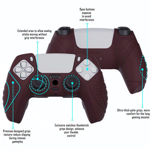 Guardian Edition Wine Red Ergonomic Silicone Case Skin With Black Joystick Caps For PS5 Controller-YHPF011 - Extremerate Wholesale
