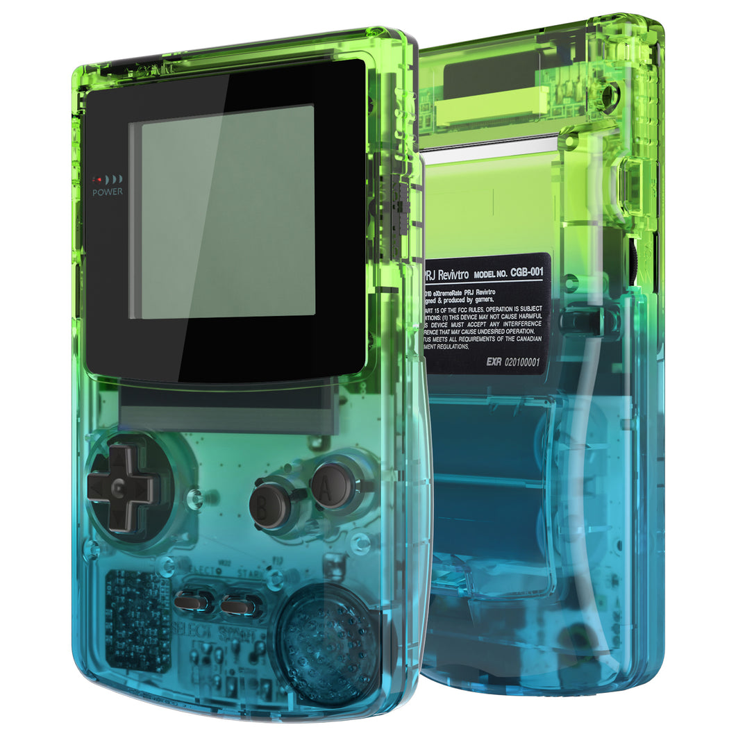 IPS Ready Upgraded eXtremeRate Gradient Translucent Green Blue Replacement Full Set Shells with Buttons for Gameboy Color GBC , Compatible with GBC OSD IPS & Regular IPS & Standard LCD - QCBP3017