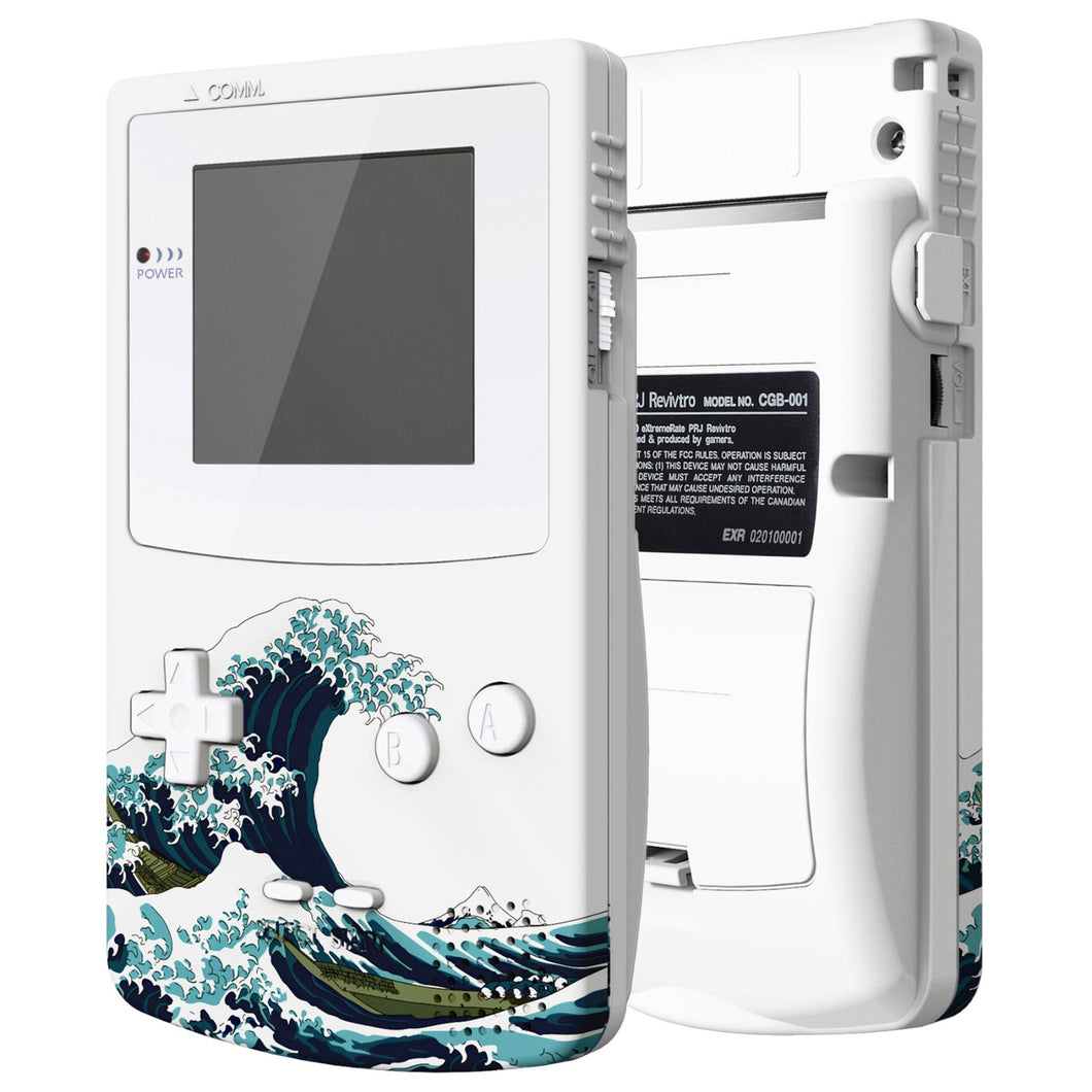 IPS Ready Upgraded eXtremeRate The Great Wave Replacement Full Set Shells with Buttons for Gameboy Color GBC , Compatible with GBC OSD IPS & Regular IPS & Standard LCD - QCBT1006