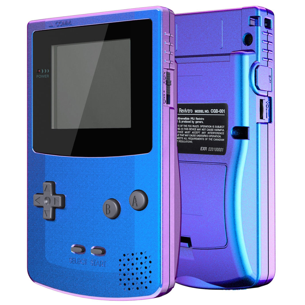 IPS Ready Upgraded eXtremeRate Chameleon Purple Blue Replacement Full Set Shells with Buttons for Gameboy Color GBC , Compatible with GBC OSD IPS & Regular IPS & Standard LCD - QCBP3001