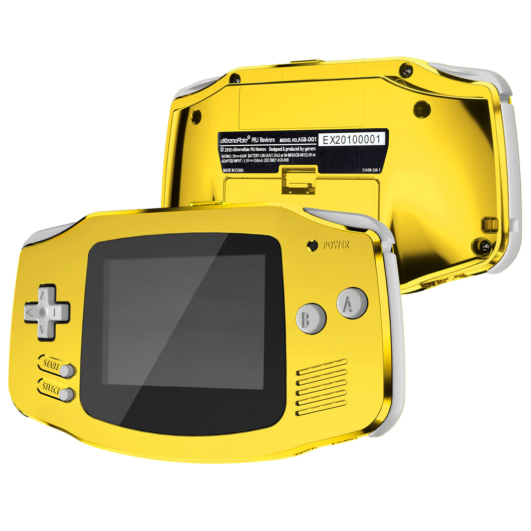 IPS Ready Upgraded eXtremeRate Chrome Gold Replacement Full Set Shells with Buttons for Gameboy Advance GBA, Compatible with Both IPS & Standard LCD - TAGD4001