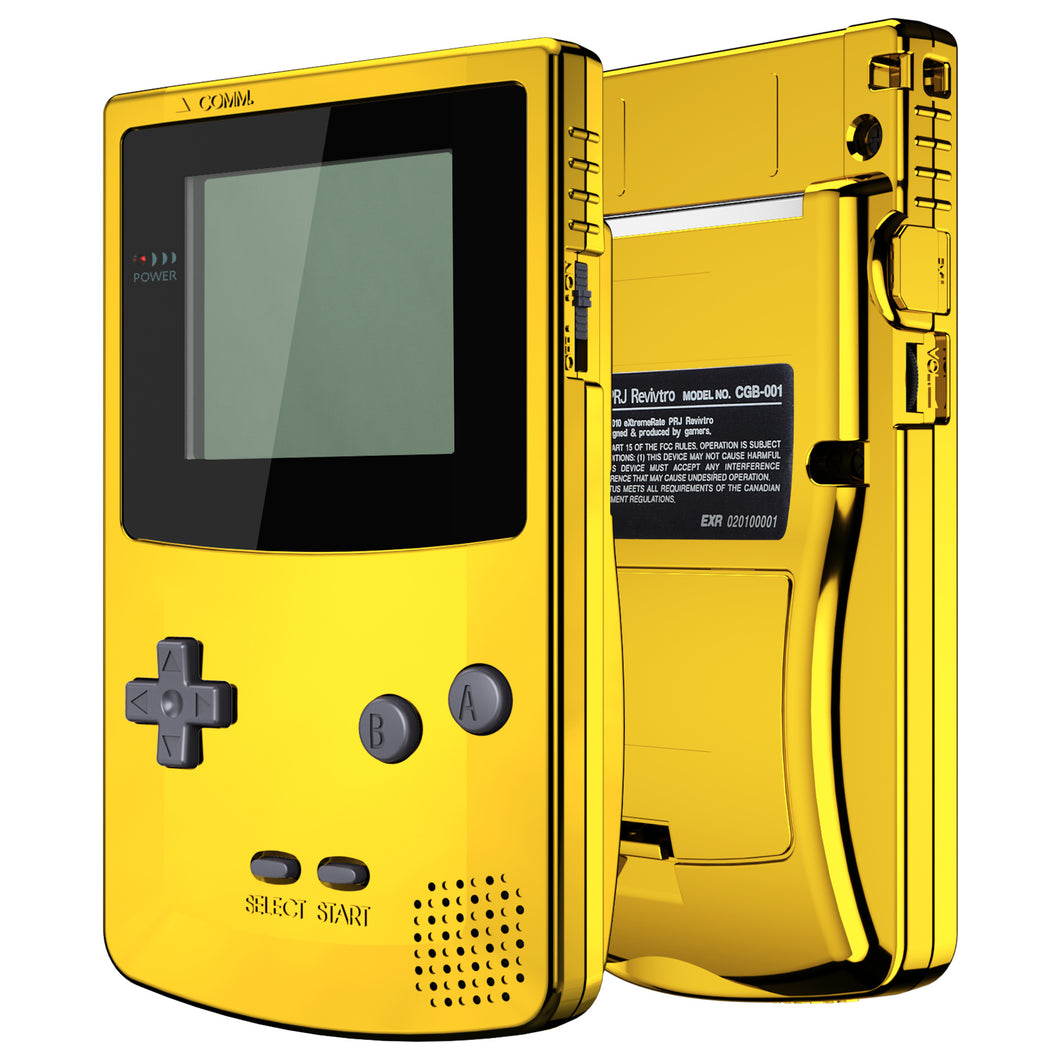 IPS Ready Upgraded eXtremeRate Chrome Gold Replacement Full Set Shells with Buttons for Gameboy Color GBC , Compatible with GBC OSD IPS & Regular IPS & Standard LCD - QCBD4001