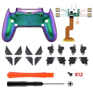 Chameleon Green Purple Dawn Remap Kit with Custom PCB + Back shell +4 Back Buttons Compatible With PS4 JDM-040 /JDM-050 /JDM-055 Controller-P4RM013 - Extremerate Wholesale